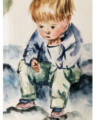 Cuadro con ilustración pintada a mano y hoja natural esqueletizada