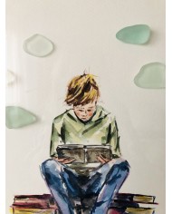 Cuadro con ilustración pintada con acuarelas y cristal marino