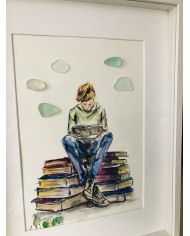 Cuadro con ilustración pintada con acuarelas y cristal marino