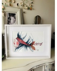 Cuadro con ilustración pintada con acuarelas y cristal marino