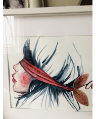 Cuadro con ilustración pintada a mano con hoja natural