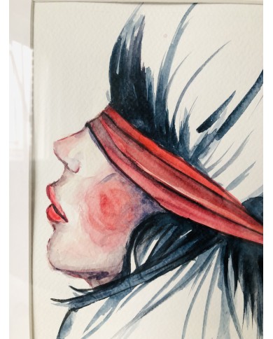 Cuadro con ilustración pintada a mano con hoja natural