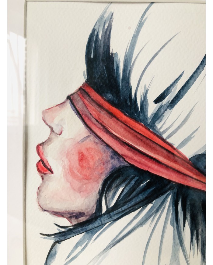 Cuadro con ilustración pintada a mano con hoja natural