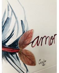 Cuadro con ilustración pintada a mano con hoja natural