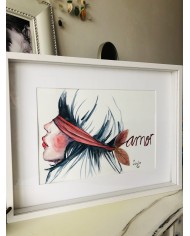 Cuadro con ilustración pintada a mano con hoja natural