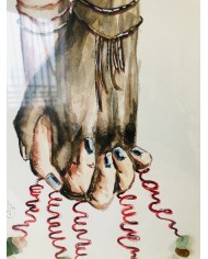 Cuadro con ilustración pintada con acuarelas y cristal marino