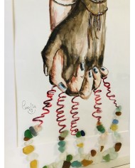 Cuadro con ilustración pintada con acuarelas y cristal marino