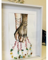 Cuadro con ilustración pintada con acuarelas y cristal marino