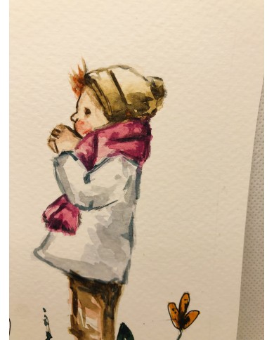 Ilustración pintada a mano con acuarelas y hoja natural