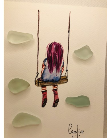 Ilustración pintada a mano con acuarelas y cristal marino