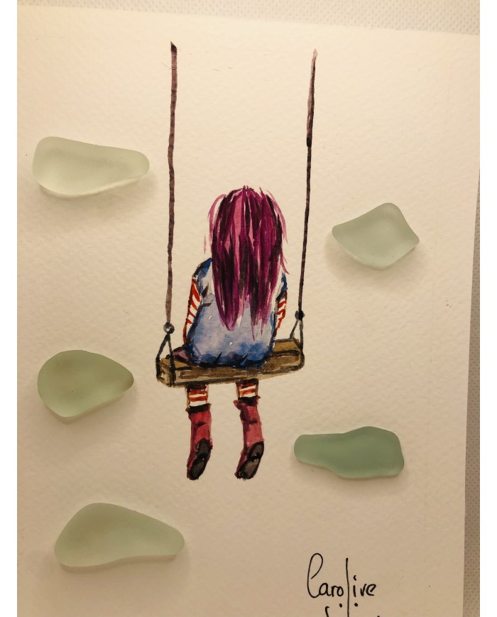 Ilustración pintada a mano con acuarelas y cristal marino