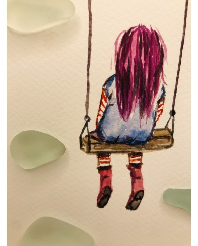 Ilustración pintada a mano con acuarelas y cristal marino