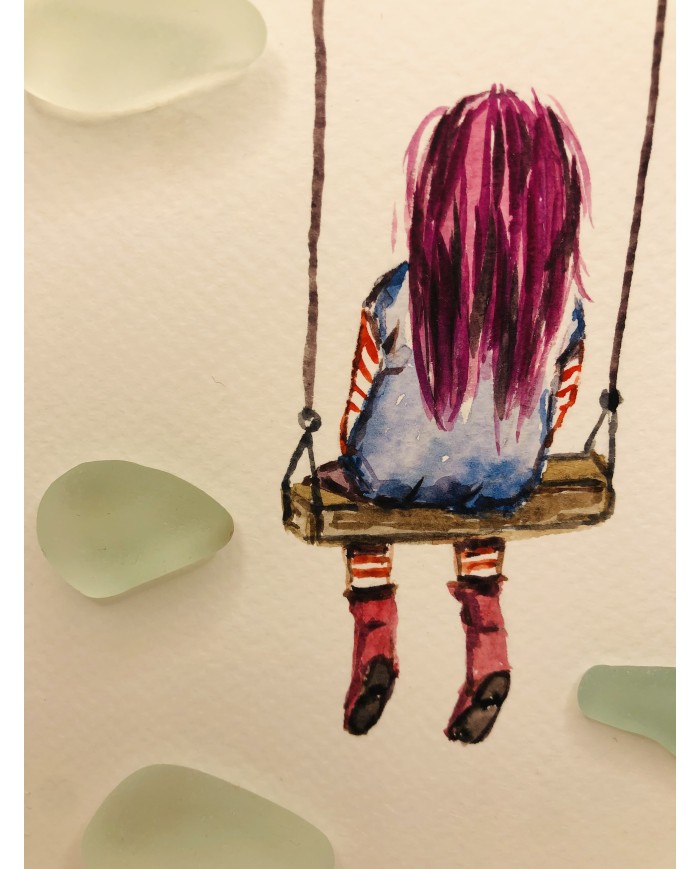 Ilustración pintada a mano con acuarelas y cristal marino