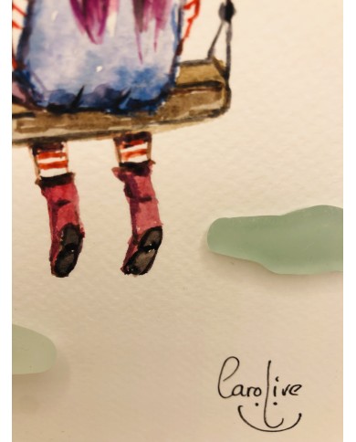 Ilustración pintada a mano con acuarelas y cristal marino