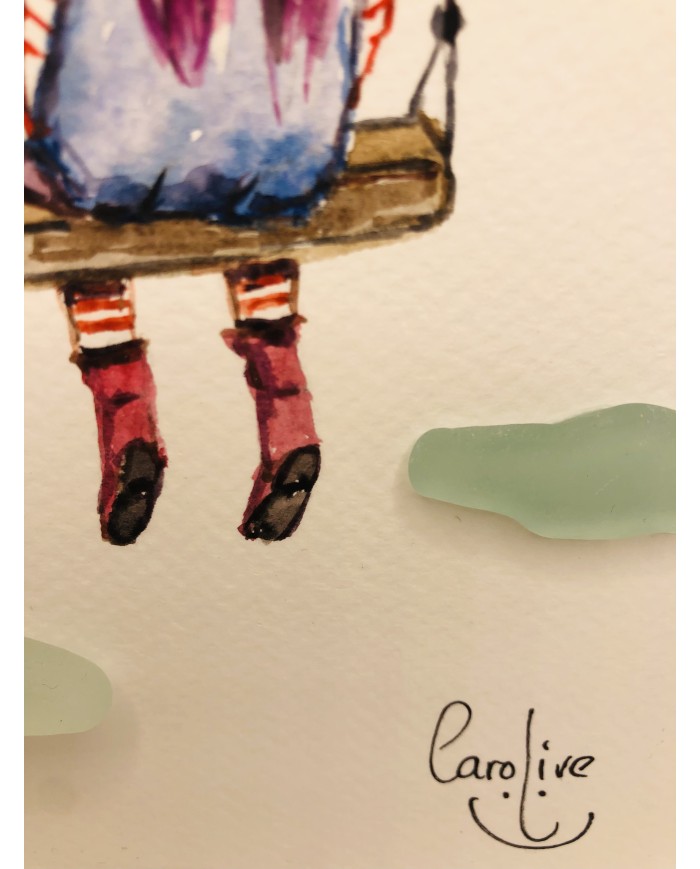 Ilustración pintada a mano con acuarelas y cristal marino