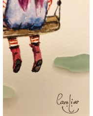 Ilustración pintada a mano con acuarelas y cristal marino