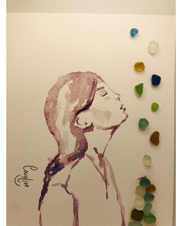 Ilustración pintada con acuarelas y cristal marino