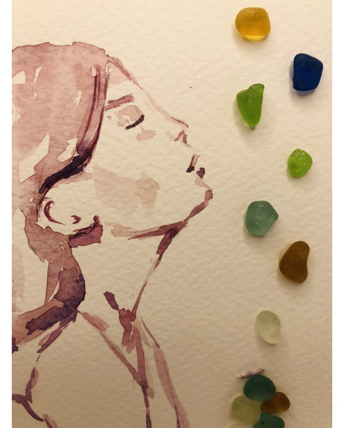 Ilustración pintada con acuarelas y cristal marino