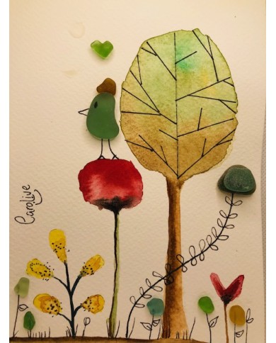 Ilustración pintada a mano con acuarelas y cristal marino