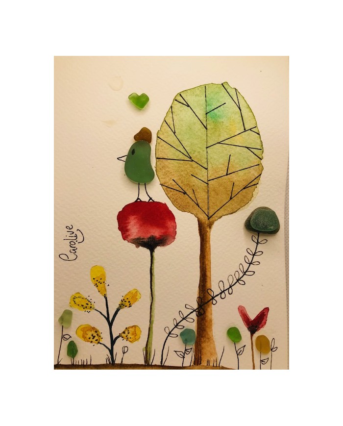 Ilustración pintada a mano con acuarelas y cristal marino