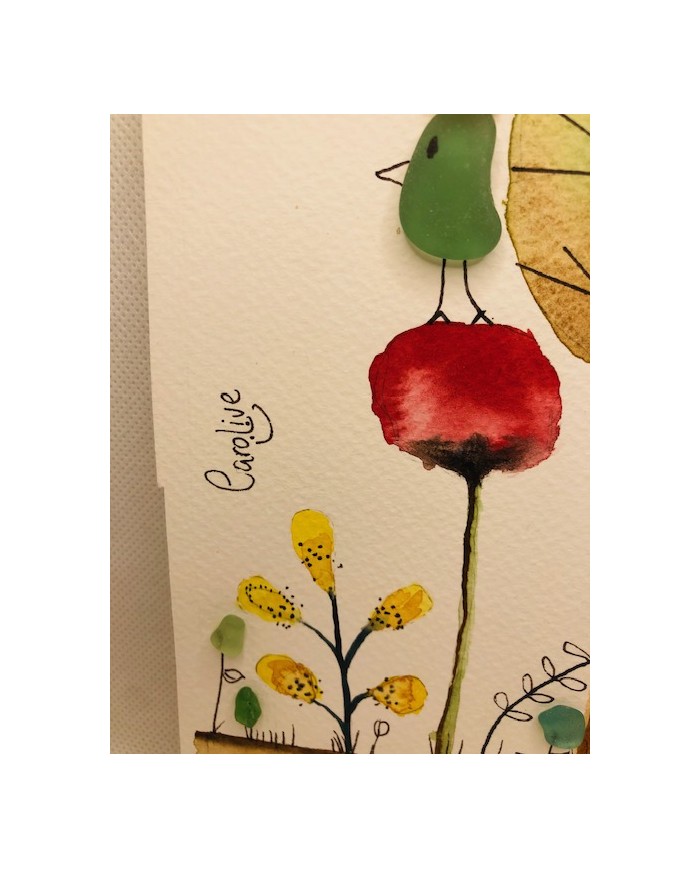 Ilustración pintada a mano con acuarelas y cristal marino