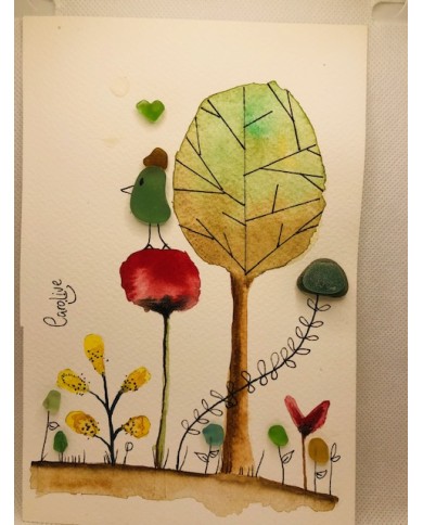 Ilustración pintada a mano con acuarelas y cristal marino