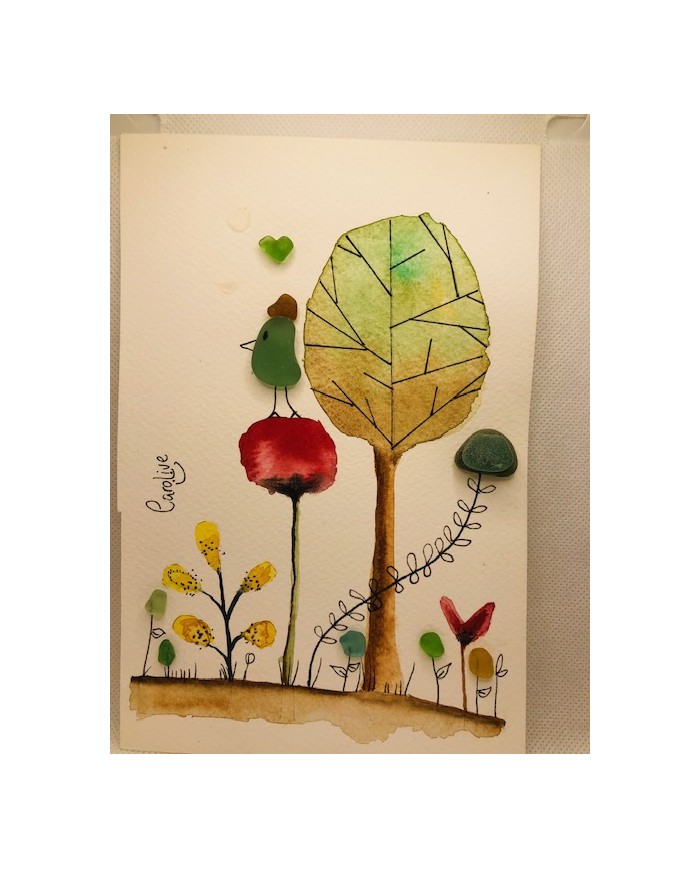 Ilustración pintada a mano con acuarelas y cristal marino