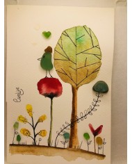 Ilustración pintada a mano con acuarelas y cristal marino