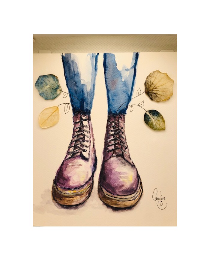 Ilustración con hoja natural esqueletizada