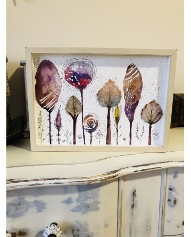 Ilustración pintada a mano con hoja natural esqueletizada