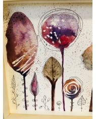 Ilustración pintada a mano con hoja natural esqueletizada