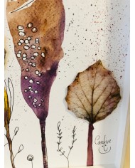 Ilustración pintada a mano con hoja natural esqueletizada