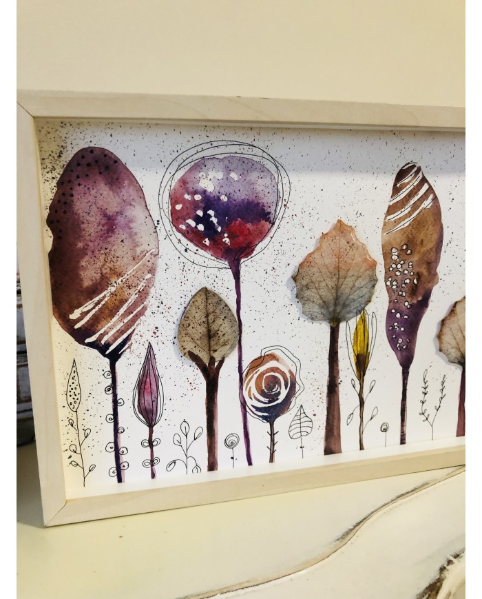 Ilustración pintada a mano con hoja natural esqueletizada