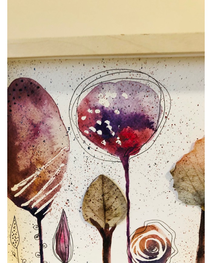 Ilustración pintada a mano con hoja natural esqueletizada