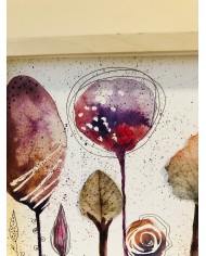 Ilustración pintada a mano con hoja natural esqueletizada