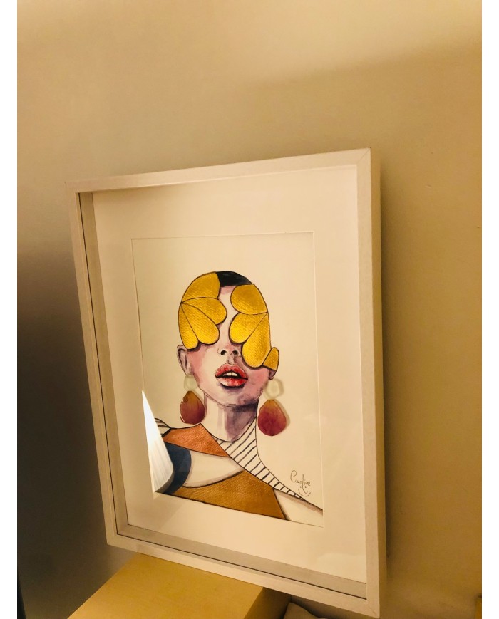 Ilustración pintada a mano con acuarelas y cristal marino