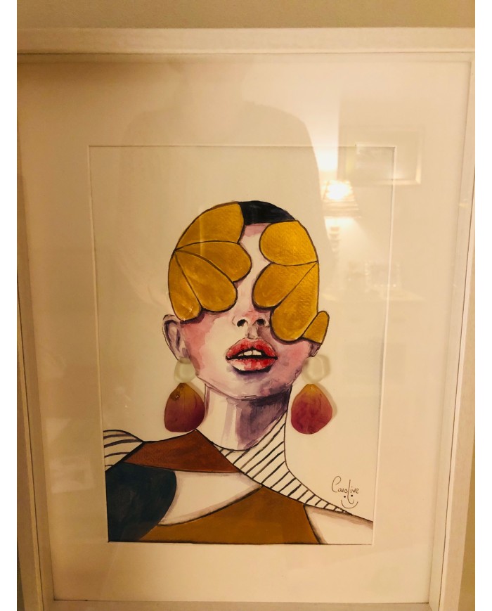 Ilustración pintada a mano con acuarelas y cristal marino