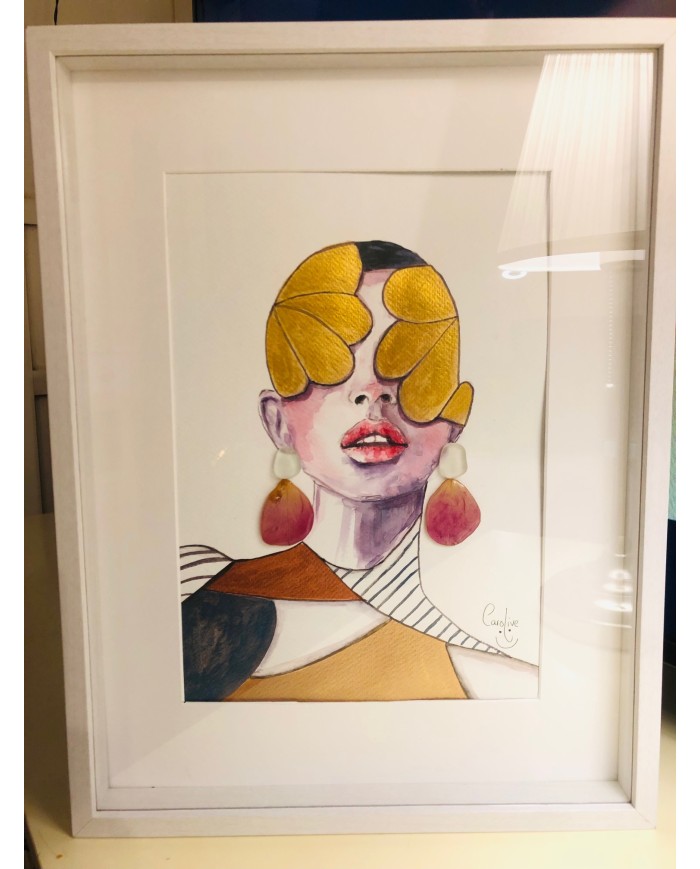 Ilustración pintada a mano con acuarelas y cristal marino