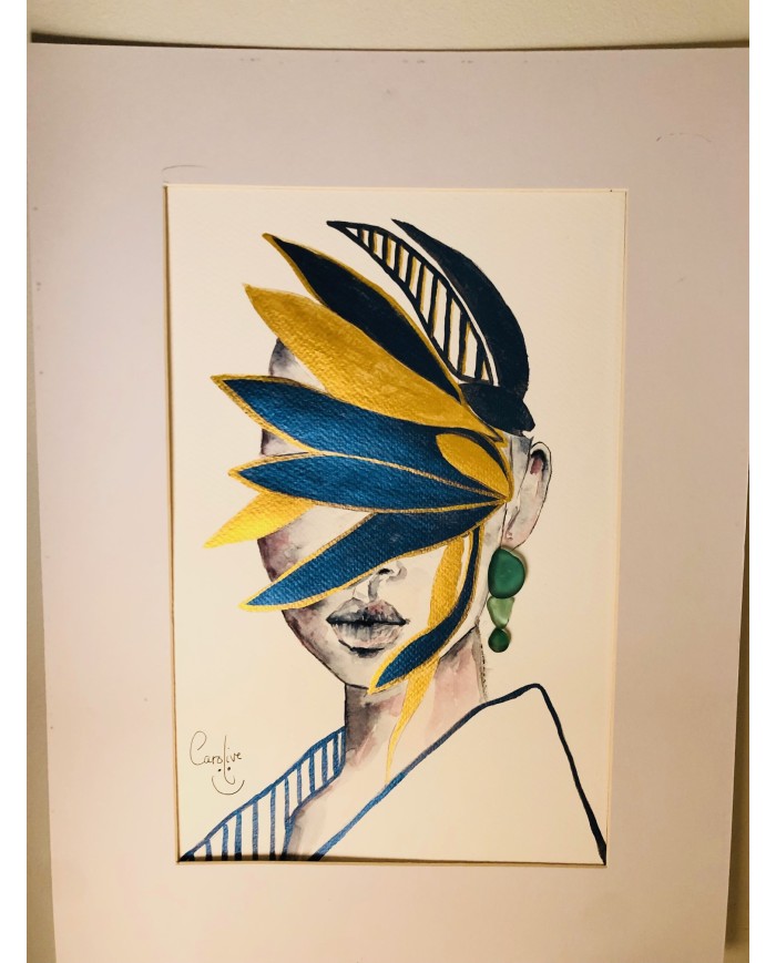 Ilustración pintada con acuarelas y cristal marino