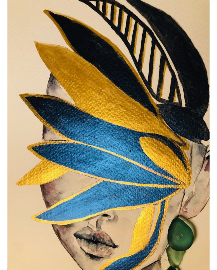 Ilustración pintada con acuarelas y cristal marino