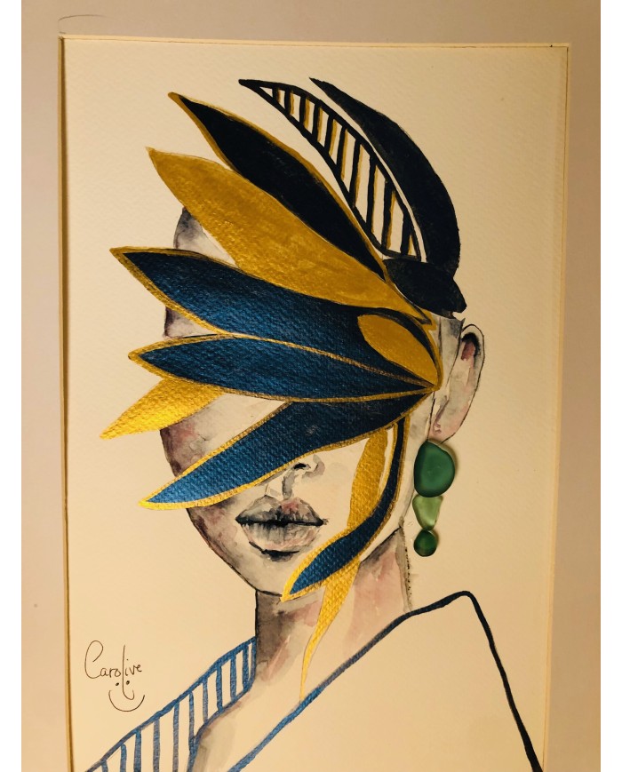 Ilustración pintada con acuarelas y cristal marino