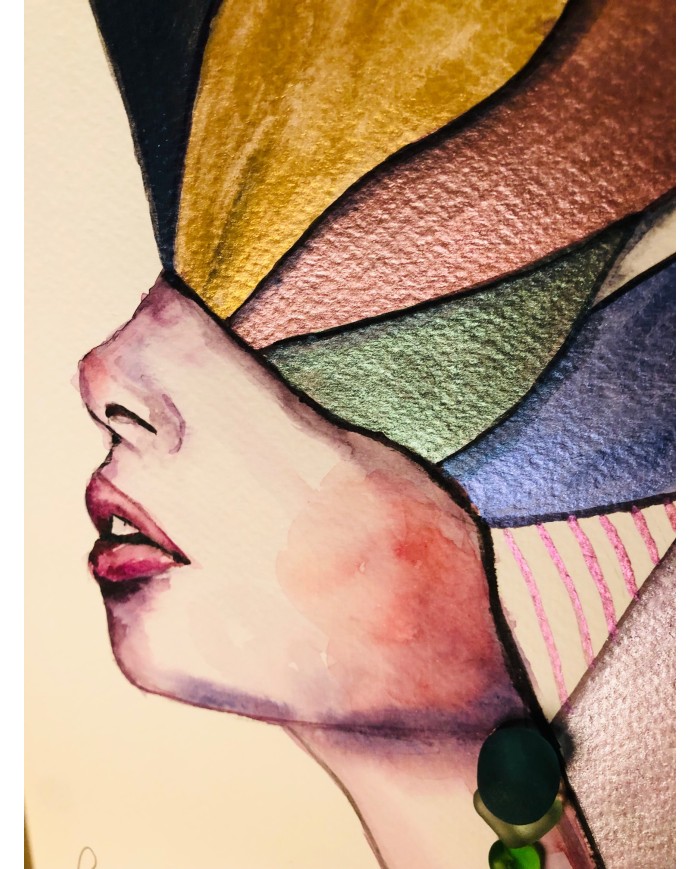 Ilustración pintada con acuarelas y cristal marino