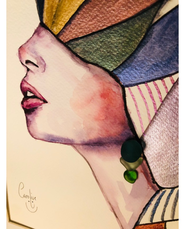 Ilustración pintada con acuarelas y cristal marino