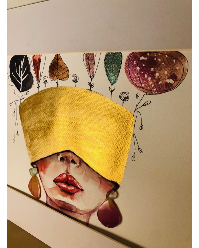 Ilustración pintada a mano con acuarelas y cristal marino