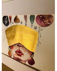 Ilustración pintada a mano con acuarelas y cristal marino