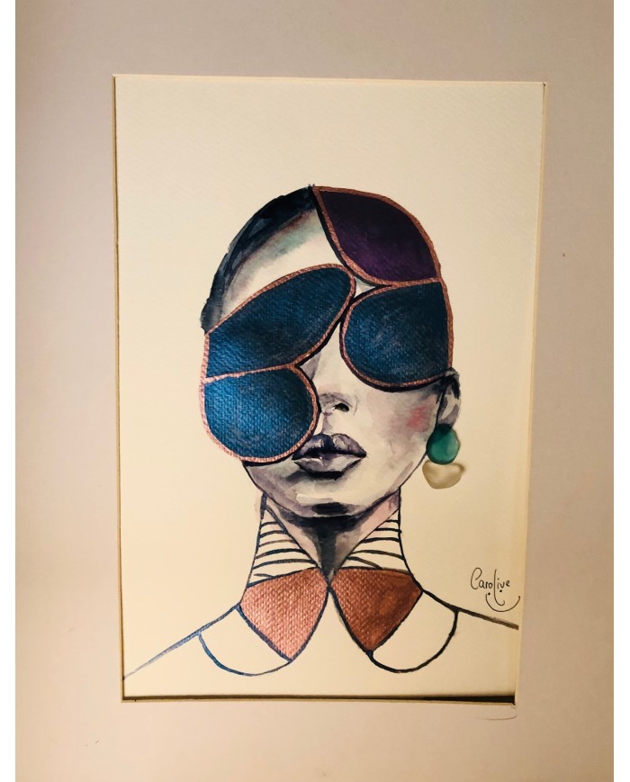 Ilustración pintada a mano con acuarelas y cristal marino