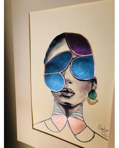 Ilustración pintada a mano con acuarelas y cristal marino