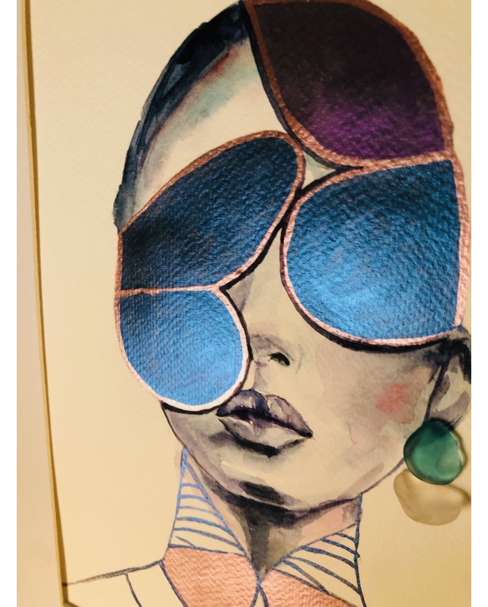 Ilustración pintada a mano con acuarelas y cristal marino