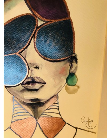 Ilustración pintada a mano con acuarelas y cristal marino