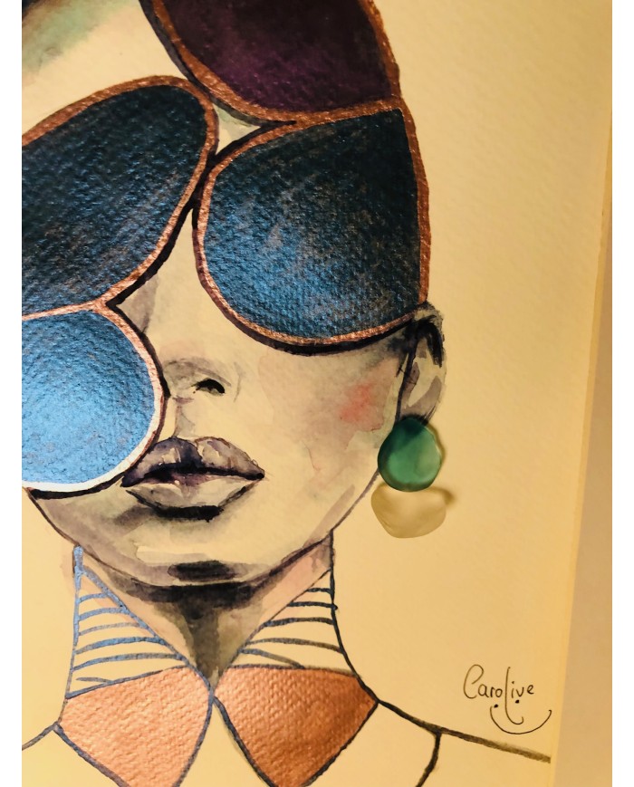 Ilustración pintada a mano con acuarelas y cristal marino